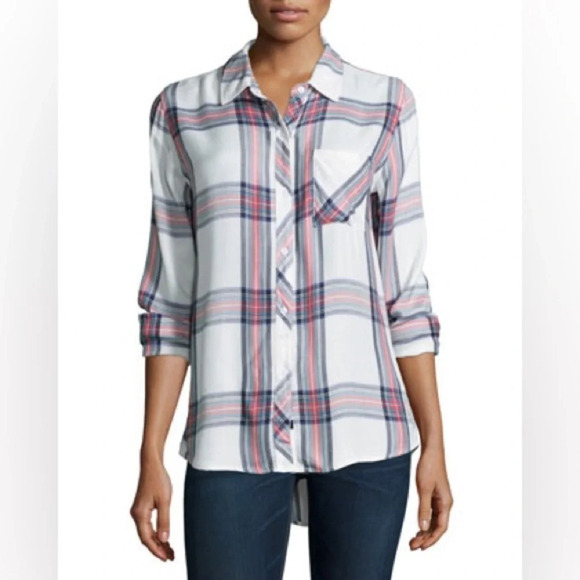 Rails Women’s Hunter Long Sleeve Plaid Button Down in White/Navy/Red Size S - Picture 3 of 14